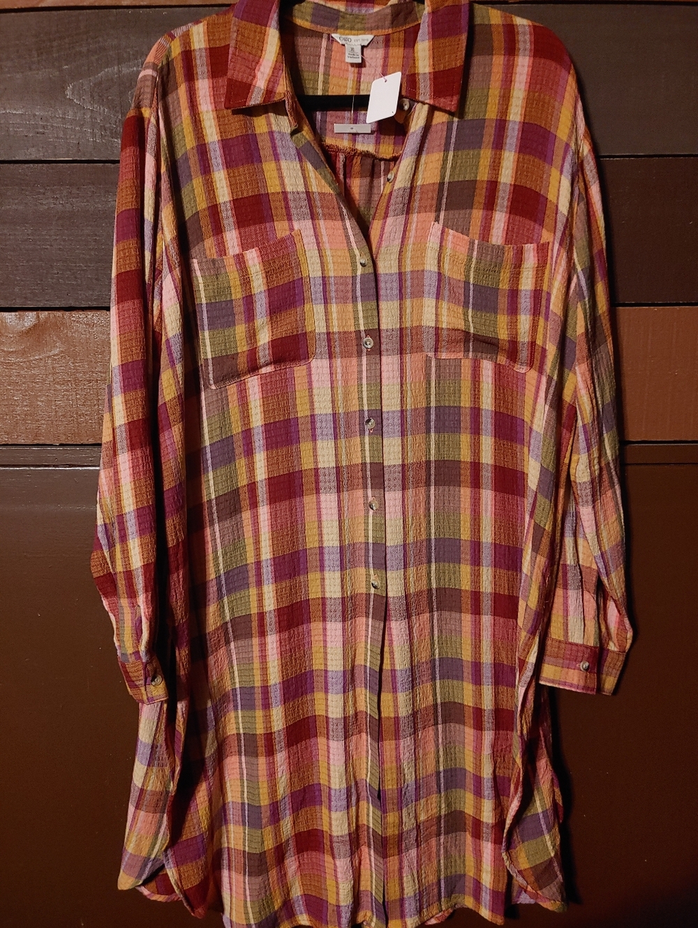 NWT Cato XL Burgundy & Plum Plaid Sexy Long Sleeve Nightshirt
